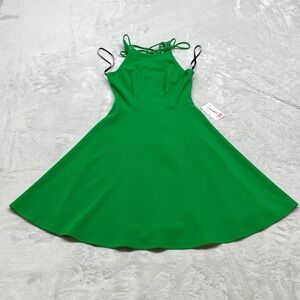 Juniors Fit and Flare Dress SZ 1/2 Green Lace‎ Up Strappy Party Cocktail Formal